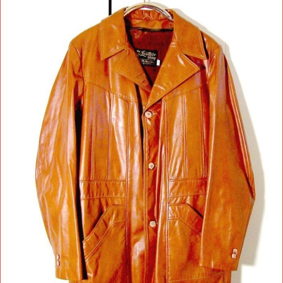 Vtg 70's Sears Leather Shop Fuzzy Lined Button Brown Leather Jacket Sz 44 Tall - Picture 8 of 8